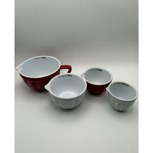Ceramic Holiday Christmas Inspirational Measuring Cup Set Red/White Nesting Set